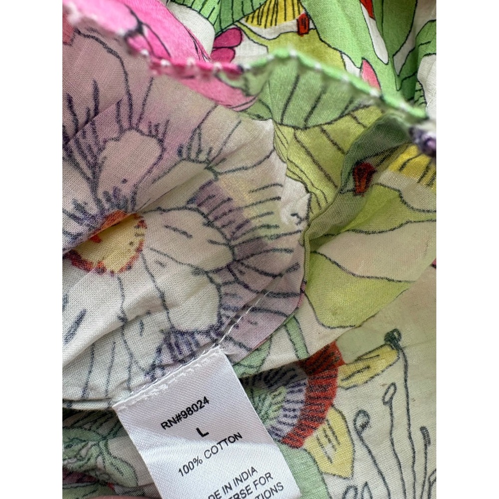 Love The Label Floral Puff Sleeve Ruffle Top V-Neck Cotton Womens L Bohemian - Picture 7 of 8